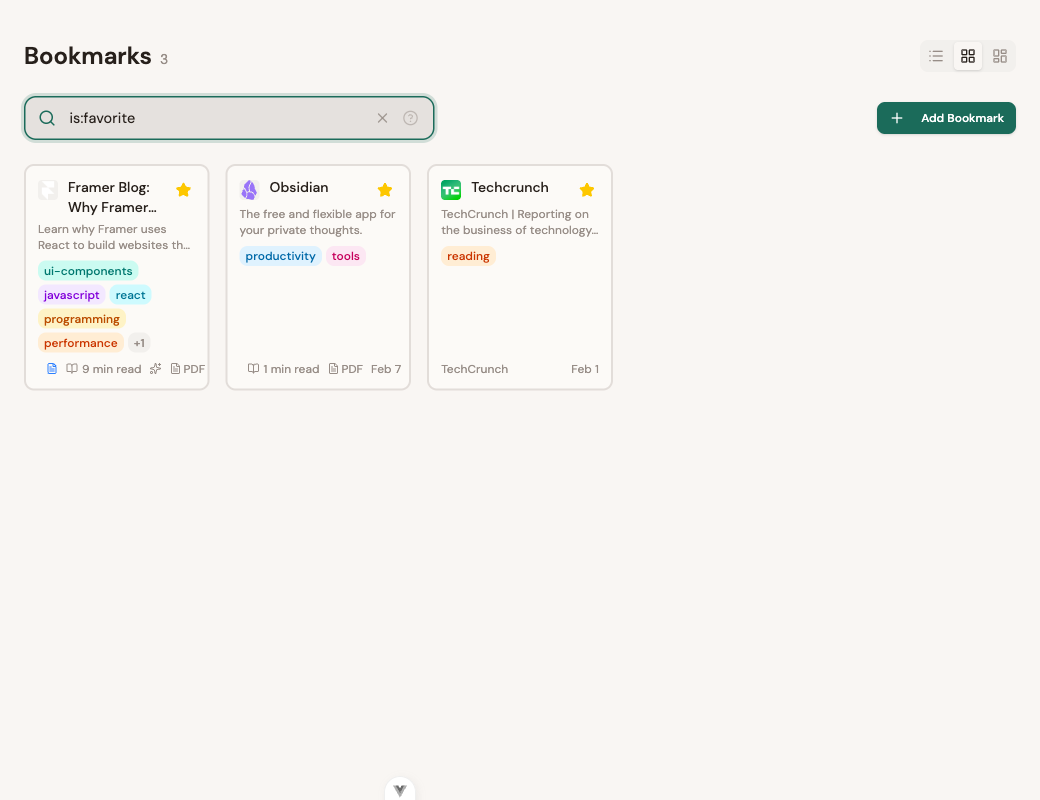 Search results showing favorite bookmarks