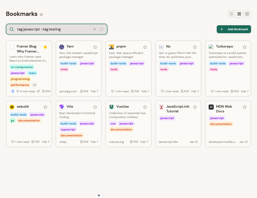 Search results using negation to exclude a tag