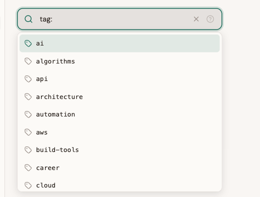 Tag autocomplete showing available tags